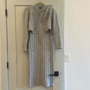 House of Harlow Grey Sweater Dress & Cropped Cardigan Set